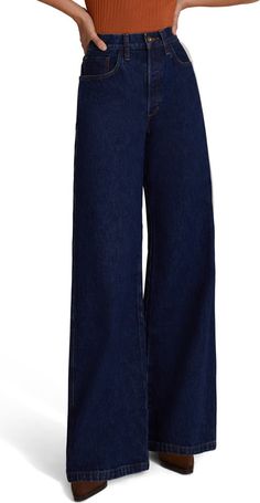 Favorite Daughter The Masha High Waist Wide Leg Jeans | Nordstrom H&m Jeans High Waist, High Waisted Wide Leg Jeans Outfit, Dark Washed Jeans Outfit, Baggy Jeans For Women, Uzun Boy, Black Wide Leg Jeans, High Waisted Wide Leg Jeans, Wide Legged Jeans, Cute Formal Dresses