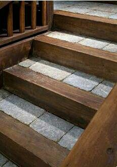 the steps are made of wood and stone