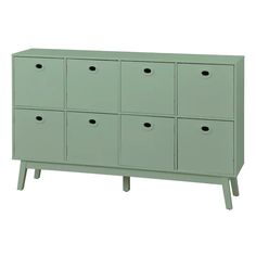 a green cabinet with six drawers and four legs