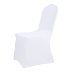 a white chair with a back and seat cover on the bottom, against a white background