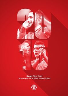 happy new year from everyone at manchester united, with photos of the players in red