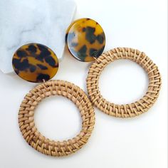 Nwt Statement Earrings. Tortoise Shell Print Discs With Stud. Woven Ratan Dangle Rings. Lightweight, Cute, And Comfortable! 3.5" Length. Brand New In Original Package! Never Worn!! Fast Shipper! All Earrings Are 2 For $35 Same Or Next Day Shipping!! Dangle Rings, Tortoise Shell Print, Formal Earrings, Black And White Earrings, Shell Print, Faux Pearl Earrings, Chanel Earrings, Black Earrings, White Earrings