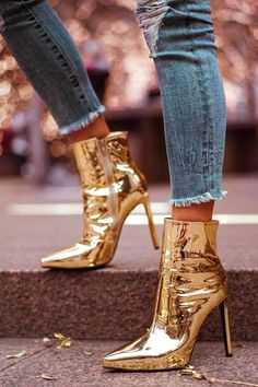 Sepatu Pump, Hak Tinggi, Trending Heels, Pointed Boots, Gold Boots, Metallic Boots, Vans Old Skool