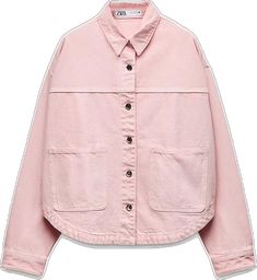 Denim Jacket Patch, Pink Denim Jacket, Button Down Jacket, Pink Denim, Sweater Blazer, Cardigan Sweater Jacket, Zara Jackets, Lapel Collar, Linen Shirt