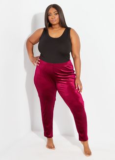 Velour doesn't only belong in track suits. Ashley Stewart redefines loungewear with our trendy velour leggings made from the fan favorite that can be paired with the matching top. Velvet Sportswear, Casual Velvet Lounge Pants, Plus Size Velvet Leggings, Brown Velour Tracksuit, Velour Leggings, Cozy Tops, Ashley Stewart, Sleep Set, Line Store