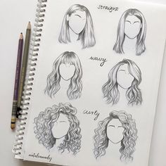 a notebook with drawings of different types of hair