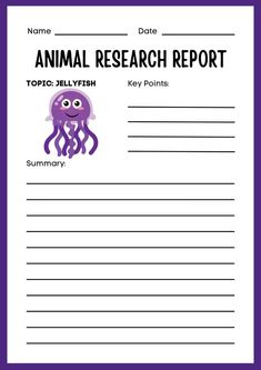 an animal research report is shown in purple and white with the words,'animal research report '