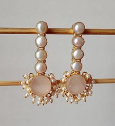 Pure 18K Gold Plated  With Natural Gemstone Earring Rose Quartz Earrings, Gemstone Dangle Earrings, Gem and Pearl Earrings,Pink Cluster Earrings,Romantic Jewelry,Bridesmaid gift,Earrings Gift Earring length  = 60 MM  Earring width    = 25 MM Important Care Tips: We recommend taking your jewelry off for the shower, pool or spa. Also remove when sleeping or exercising and avoid contact with perfume and chemicals. For cleaning we recommend using a soft lint free cloth.  Please store in a cool dry p Bridesmaid Gifts Earrings, Rose Quartz Earrings, Romantic Jewellery, Cluster Earrings, Quartz Rose, Rose Earrings, Accessories Earrings, Earring Gifts, Gemstone Earrings