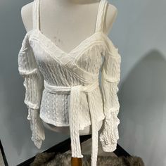 Never Worn. New With Tags. White Off The Shoulder Sweater, Fuzzy Sweater Dress, Crochet Long Sleeve Tops, Cozy Oversized Sweaters, Fantasy Outfits, Cream Colored Sweater, Cutout Sweater, Sparkly Sweater, White Off The Shoulder