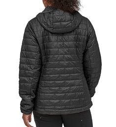 No matter the activity, this hooded jacket is sleek looking and weather-wise, repelling rain and snow and keeping you warm in frigid weather. Hood fits under safety helmets (not included) if needed. Sturdy ripstop exterior is quilted to keep Primaloft Gold Eco insulation evenly distributed. Full length zipper at center front with a protective tab at top. Princess seaming gives a more feminine, flattering fit. Water-resistant outer coating helps repel rain and snow. Patagonia applique logo on lef Casual Waterproof Hooded Puffer Jacket, Casual Hooded Waterproof Puffer Jacket, Casual Midweight Waterproof Puffer Jacket, Patagonia Functional Puffer Jacket For Outdoor Activities, Patagonia Winter Windbreaker, Long-sleeve Patagonia Windbreaker For Winter, Black Hooded Puffer Jacket For Hiking, Midweight Fleece-lined Puffer Jacket For Cold Weather, Patagonia Nylon Outerwear For Outdoor Activities