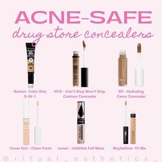 Acne Safe Drugstore Powder, Acne Safe Makeup Products Drugstore, Acne Safe Makeup Drugstore, Acne Safe Contour, Acne Safe Drugstore Makeup, Acne Prone Skin Makeup, Makeup Acne