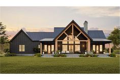 this is an artist's rendering of the front elevation of these modern farmhouse house plans