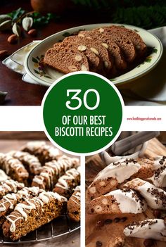 several different pictures with the words 50 of our best biscotti recipes on them