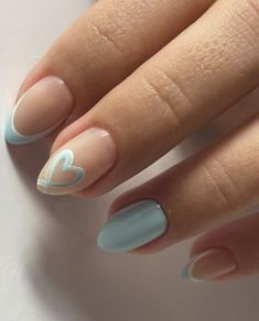 Baby Blue Valentines Day Nails, Cute Nail Designs Heart, Cupid Nails Designs, Baby Nails Design, Valentin Nails Designs Love, Baby Shower Nails Ideas, Valentines Day Nails Blue, Blue Valentines Day Nails, Blue Valentines Nails