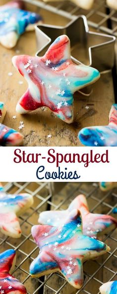 star - spangled cookies are decorated with red, white and blue icing