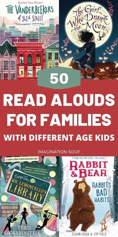 the cover of 50 read alouds for families with different age kids, including children's books