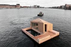 Visual Floating Sauna, Russian Banya, Bouldering Wall, Small Cabins, Floating House, Climbing Wall, Houseboat