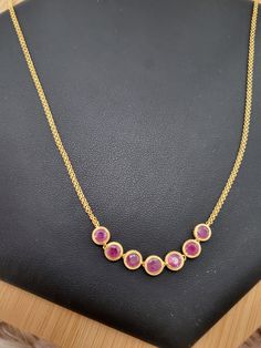 D E T A I L S: * 18K Solid Gold * Rare Burmese ruby * 2.1 carats. Clear, translucent, natural Ruby. * 3.18g * Adjustable in 2 lengths (2 closures), at 41cm and 43.5cm. * Diameter of each gem bezel: 5mm * Gem Origin: Myanmar, Burma * Designed in Thailand, sourced with love * Traditional Thai design. * A piece you can enjoy for a lifetime * Elegant, dainty, timeless piece for casual or any occasion. * All items are nicely packaged and ready to gift in a beautiful jewelry box. * Kept price low by v Burmese Ruby Necklace, Pink Ruby Round Necklaces, Gold Ruby Necklace, Ruby Jewelry Necklaces, Ruby Jewellery, Thai Design, Burmese Ruby, Increase Creativity, Lucky Colour