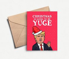 YUGE. Believe me. Spread a little laughter this holiday season with this funny Christmas card. It is professionally printed on high quality card stock and comes with a fabulous kraft brown envelope. It is lovingly cut, folded and carefully packaged in-house. This card can be Funny Christmas Crafts, Christmas Card Funny, Funny Christmas Pictures, Christmas Ecards, Christmas Card Online, Grinch Party, Window Drawing