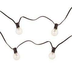 three light string with bulbs on white background