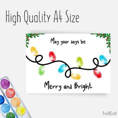 a christmas card with watercolors on it and the words, merry and bright