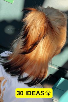 fox haircuts, bold hairstyles, runwayready Redhead Hair Dye Ideas, Orange Blonde And Black Hair, Blond With Colored Tips, Hair Dye Ideas With Blonde, Black Ends Hair Dip Dye, Fox Tail Haircut, Blonde Hair Brown Ends, Orange Black And Blonde Hair, Blonde Hair With Orange Tips