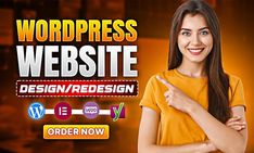 a woman pointing at the wordpress website on her hand and smiling for the camera