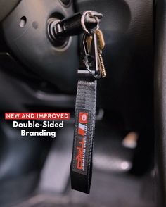 the inside of a car with a keychain attached to it