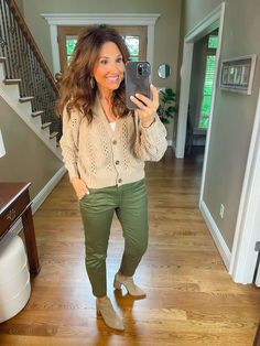 5 Ways to Wear Olive Pants Mauve Pants Outfit Fall, Wide Olive Pants Outfit, Olive Pants Winter Outfit, Olive Green Jeans Outfit Fall, Green Pants Brown Top, What To Wear With Olive Green Leggings, Oliver Green Pants Outfit, Army Green Jogger Pants Outfit, Pixie Pants Outfit Winter