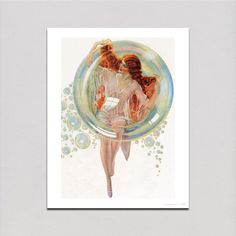 Redhead in Bubble - Vintage Cosmetics Art Print Bubble Balloons, Vintage Cosmetics, Clear Bags, If Only, Wall Display, Redheads, Seattle, Balloons, Bubbles