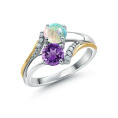 two tone gold and silver ring with amethorate, opal and diamond accents