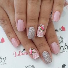 ARTE COM QUIANE - Paps e Moldes de Artesanato : 20 inspirações de Unhas Decoradas combinação Rosa e Cinza Unghie Nail Art, Pink Nail Art, Trendy Nail Art, Love Nails, Trendy Nails