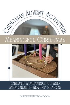 the front cover of a christmas card with candles on it and an image of a person lighting