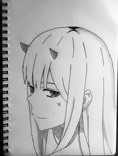 a drawing of a girl with horns on her head