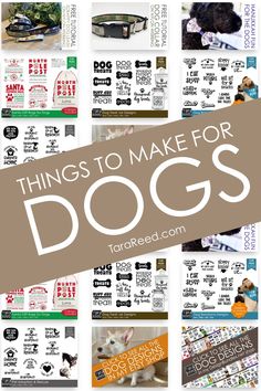 the words things to make for dogs written in white and brown on top of an image of