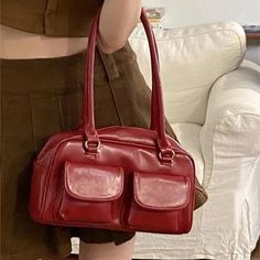 UAKISS - Vintage Womens Handbag Red 2024 New Fashion Daily Large Capacity Shoulder Bag Leather Commuter Advanced Ladies Armpit Bag Specification: Material: PU leather Size: 38*15*10cm (Due to manual measurement, the size may have 1-4cm error.) Color: White,Black,Brown,Red Straps: 2 Usage: Shoulder Bag,Handbag,Armpit Bag (Due to the monitor and lighting problems, a slight color difference is normal.) Red Square School Bag, Red Double Handle Bag With Mobile Phone Pocket, Red Double Handle Bag For Mobile Phone, Trendy Red Shoulder Bag With Large Capacity, Casual Red Square Satchel, Red Bag With Pockets For Everyday Use, Red Bags With Pockets For Everyday Use, Red Baguette Bag With Large Capacity For Daily Use, Red Large Capacity Satchel For Office