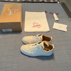 Brand New Only Worn Once. Rantulow Flat And Color Is Off White: Latte Christian Louboutin Shoes Sneakers, Christian Louboutin Sneakers, Christian Louboutin Men, Hightop Sneakers, Lv Shoes, Glitter Shoes, Flat Color, Louboutin Shoes, Shoes Men