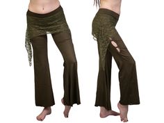 Leggings for Women, Skirt over Leggings, Bellydance Pants, Boho Festival Fashion, Yoga Pants, Lace Leggings, Bell Bottom Pants, Green Pants. Olive Green skirt over leggings pants for women with Bellydance style. These boho-hippie pants are wonderful for all dance and movement as well as tribal fusion and Bellydance, for burning man and other festivals outfits, and many more occasions. ❀ Features: ✓ Made from comfortable and elastic 95% Viscose lycra and 5% cotton fabric ✓ Viscose fabric made fro Skirt Over Leggings, Boho Hippie Pants, Olive Green Skirt, Festival Mode, Boho Mode, Pants Boho, Boho Festival Fashion, Lace Leggings, Hippie Pants