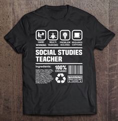 a black t - shirt with the words social studies teacher on it