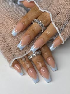 Blue And White Nails, Blue Coffin Nails, Nagellack Trends, Formal Nails