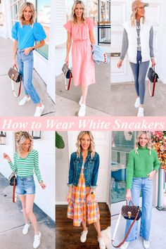 today I am breaking down how to wear white sneakers from dressy to casual! You'll get 15 different outfit examples with easy how to tips! How To Wear White Sneakers, Dressy Sneakers, How To Wear Sneakers, Straight A, Outfit Inspiration Women, Older Women Fashion, Summer Sundress, Sneakers Looks, Affordable Fashion Women