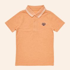 The Andre polo shirt is comfortable enough to play in all day but can also be worn for perhaps one of life’s dressier moments - think school picture day or brunch with grandma. The Andre polo shirt is made from our super soft pique knit and features a classic rib collar and cute embroidery at the chest. 93% Organic Cotton, 2% Recycled Polyester, 5% Spandex Classic Polo Shirt With Polo Collar For School, Classic Polo Shirt For School, Classic School Polo Shirt, Orange Polo Shirt With Polo Collar For Summer, Summer Orange Polo Shirt With Polo Collar, Orange Polo Shirt With Collar For Summer, Summer Orange Polo Shirt With Collar, Orange Cotton Polo Shirt For Summer, Preppy Polo Shirt With Polo Collar For Summer