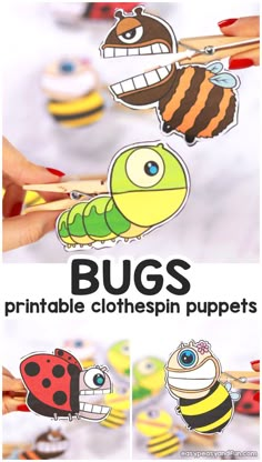 printable bug clothespin puppets for kids to play with and learn how to use them