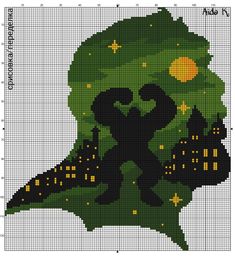 a cross stitch pattern with the silhouette of a man and woman