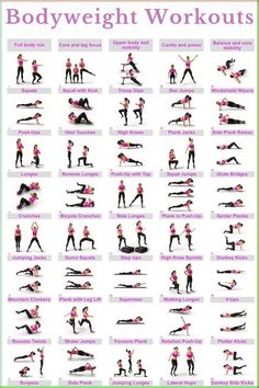 a poster showing the different types of bodyweight workouts for women and men in their respective positions