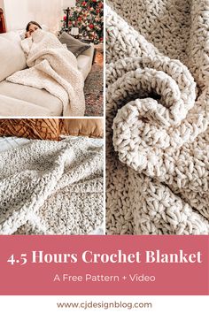 crochet blankets with text overlay that reads, 4 hours crochet blanket