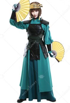 Avatar The Last Airbender Suki, Avatar Suki, Atla Cosplay, Suki Cosplay, Green Suit Women, Dress Armor, Suit For Woman, Suki Avatar, Kyoshi Warrior