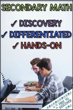 two boys sitting at a table with their hands on the desk and text reading secondary math discovery