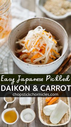 easy japanese pickled daikon and carrots with chopsticks