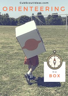 a person with a box on their head and a clock in front of them that says orientering